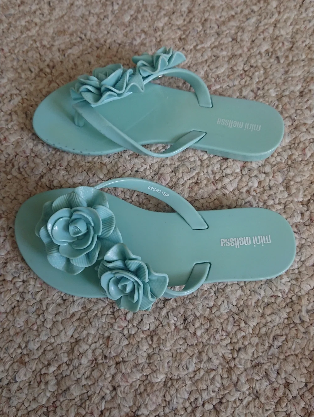 Mini Melissa Harmonic Floral Jelly Flip Flops in Mint size 8-9